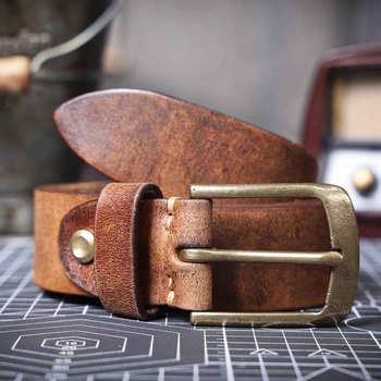 Men’s Genuine Leather Belt – Italian Cowhide with Brass Buckle 18